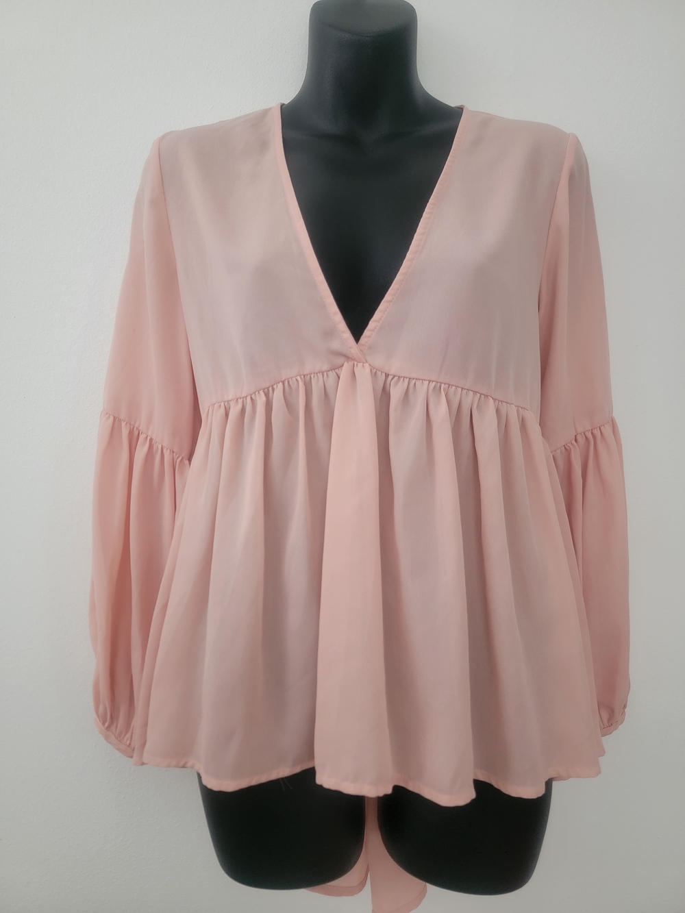 Blush Pink V-Neck Peplum Blouse - Women